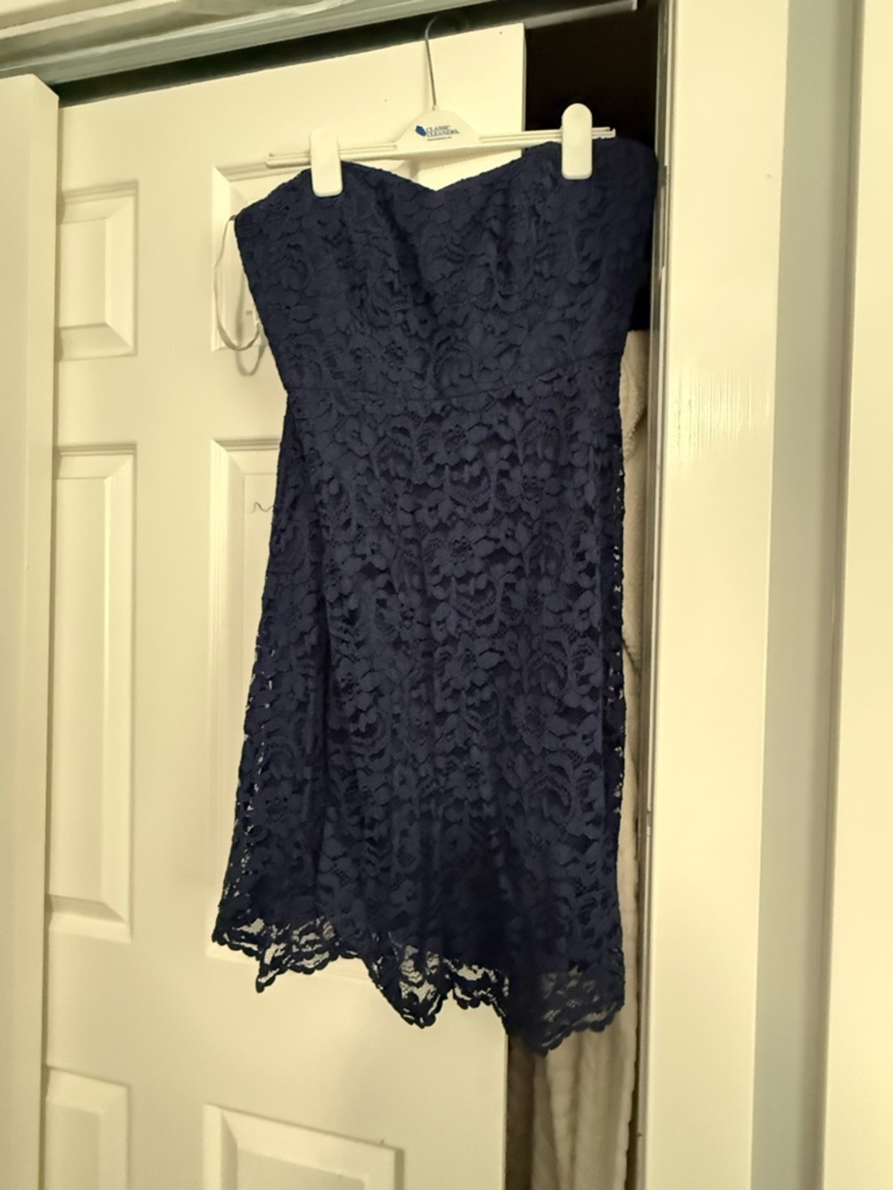 David's Bridal Strapless Navy Lace Cocktail Dress